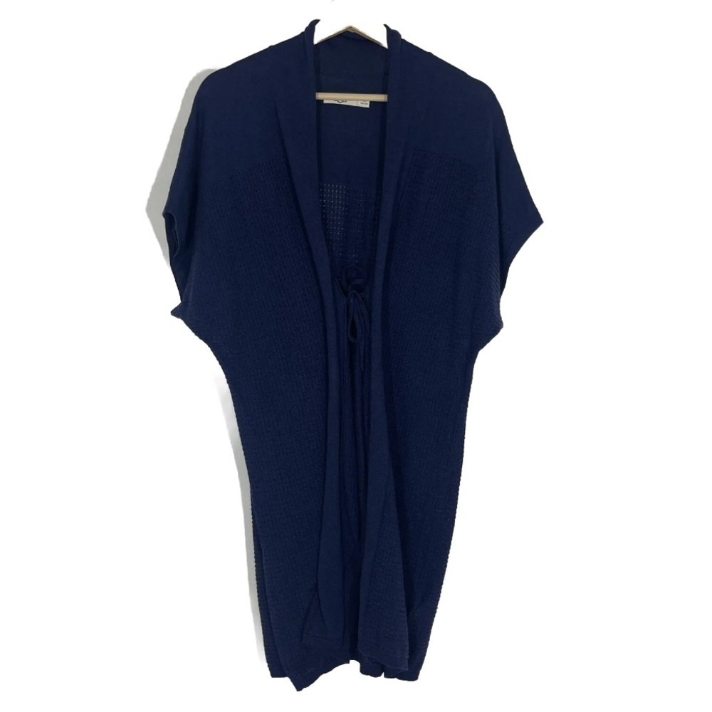 Ugg Knitted Cardigan Sweater Short Sleeves Front Tie Lightweight Navy Sz XS/S